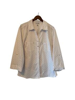 CD Daniels White Polka Dot Roll Sleeve Button Up, Women's Size 3x